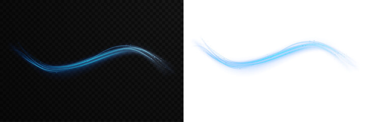 Abstract neon motion line trail with soft blue swirling light. Cosmic energy loop with glow, shimmer, sparkle, and magic twist. Isolated PNG image overlay on transparent background for design. © Даниил Москаленко
