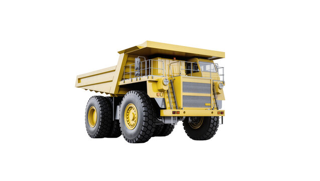 Isolated powerful yellow mining haul truck heavy duty vehicle for large-scale earth moving