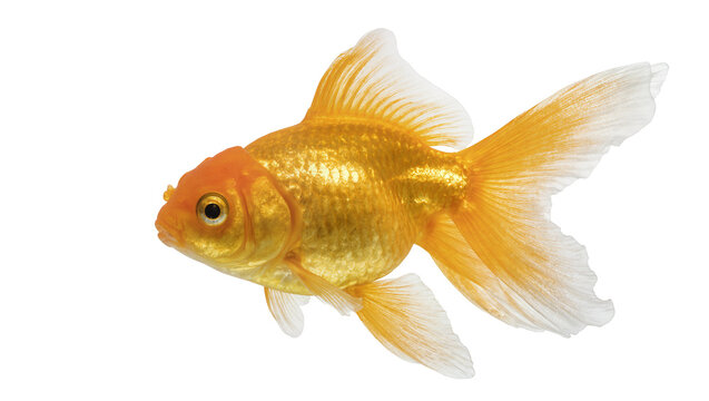 Isolated studio shot of a beautiful orange goldfish with shimmering scales and flowing fins