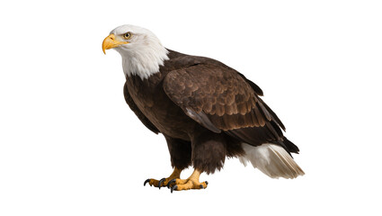 Fototapeta premium Isolated majestic bald eagle, proud national bird of America, standing with detailed feathers