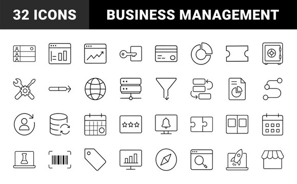Startup product development line icon set. Vector pictograms of business strategy, software validation, user feedback, and market launch elements, thin linear illustration.