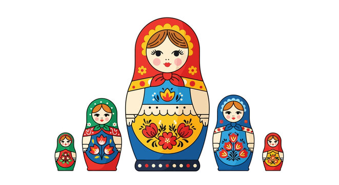 Matryoshka dolls: Russian nesting dolls family, traditional folklore