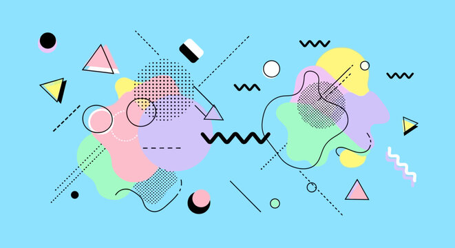 Abstract Memphis Style Shapes & Patterns - Retro Geometric Design