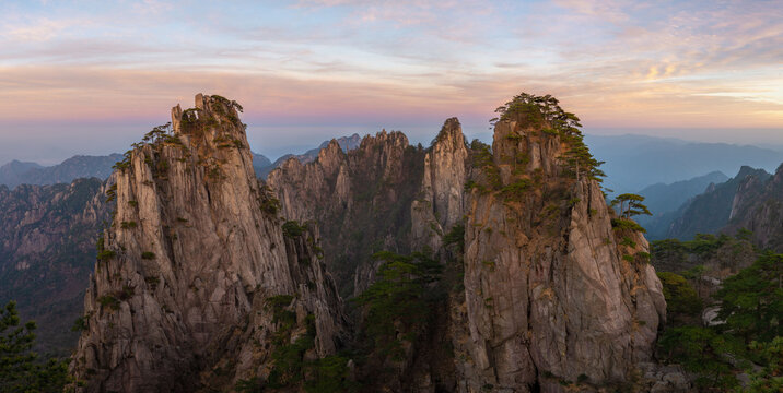Beautiful pink sunset in the mountains of China