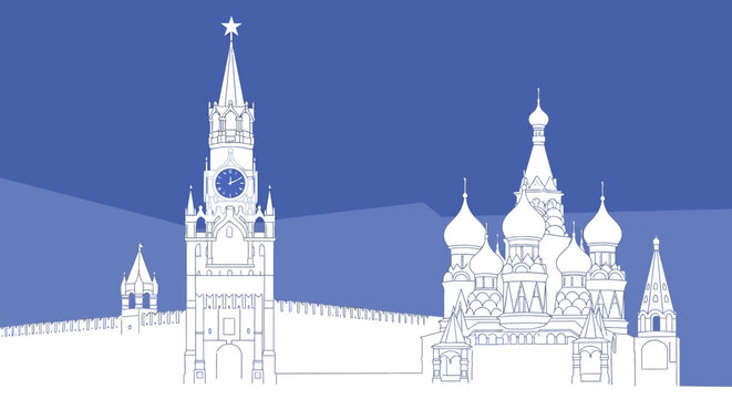 Moscow Kremlin and St. Basil's Cathedral skyline illustration