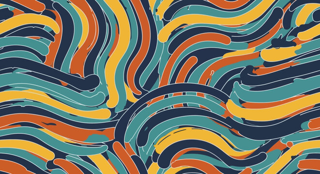 Abstract wavy color lines seamless pattern graphic design background
