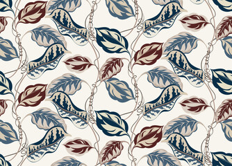Seamless leaves pattern. Hand draw line leaves pattern © akın demirci