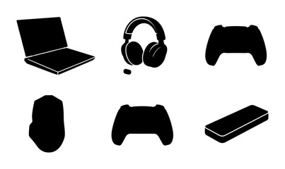 Gaming Gear Icons: Laptop, Headphones, Controllers, Mouse, and Device Set, Vector Graphics for Digital Entertainment © Rohomat
