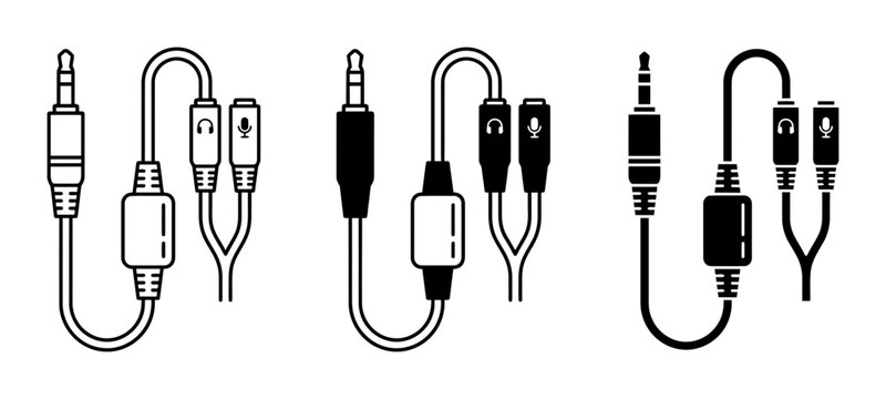 Audio Adapter Cables, Headset Splitter Connectors, 3.5mm Jack Adapters, Computer Accessories, Technology Icons