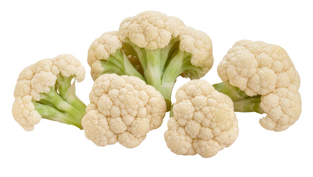 Isolated fresh, crisp, organic raw cauliflower florets, healthy diet vegetable food ingredient