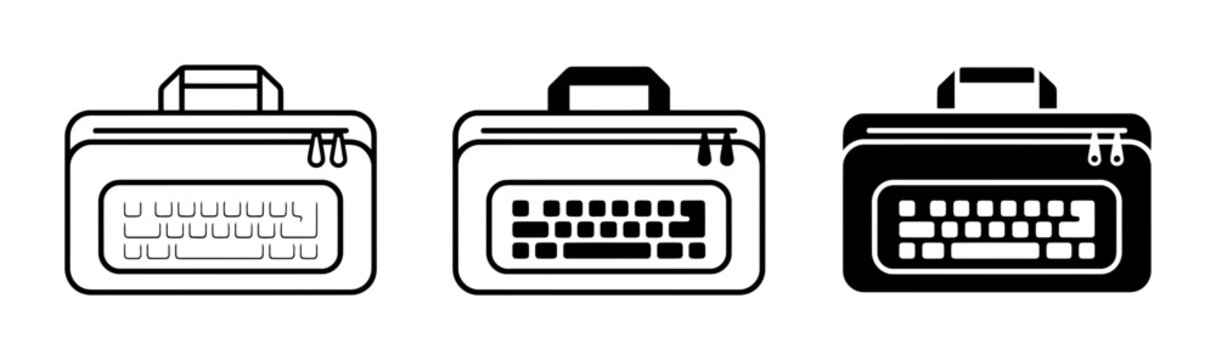 Computer Keyboard Briefcase Icons, Digital Device Carry Case Vector Set, Technology Accessories Collection