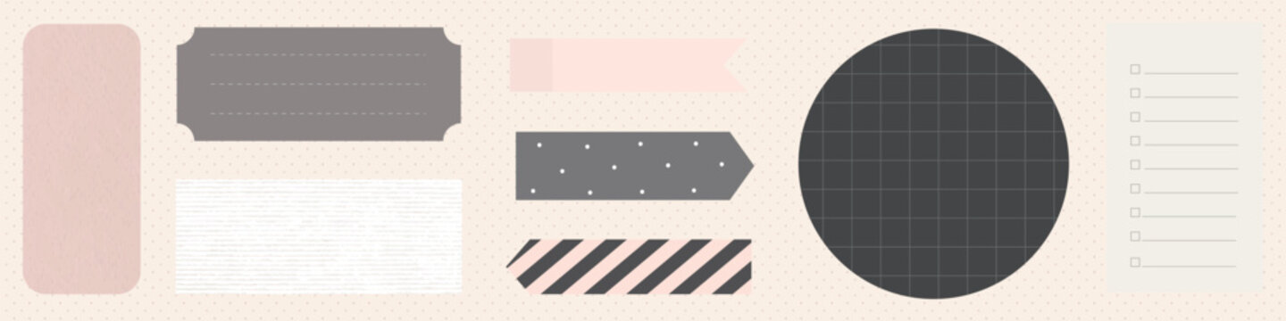 Minimal pastel vector template with blank labels, dark circle, and striped accents