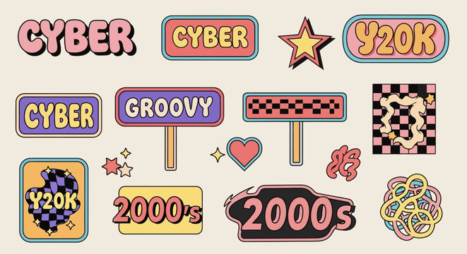 Retro Y2K Cyber Groovy 2000s Vibes Stickers & Graphics