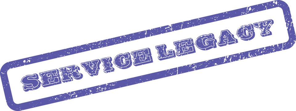 Grungy blue Service Legacy stamp impression highlighting enduring contributions and military ethos
