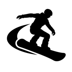 Fototapeta premium Snowboarder's Dynamic Descent: A striking silhouette captures a snowboarder in mid-air, carving through snow with a sense of speed and exhilaration.