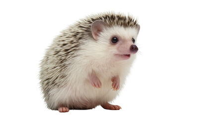 Isolated cute African pygmy hedgehog standing upright, looking forward inquisitively © Andrei
