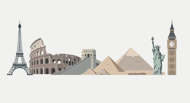 World Landmarks Skyline - Famous Architecture Around the Globe