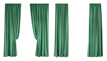Obraz premium Green curtains isolated on white. Window drapery
