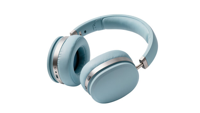 Isolated light blue wireless over-ear headphones for modern audio listening experience