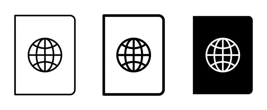 Passport Icons Set, International Travel Document Symbols, Global Identification Graphics