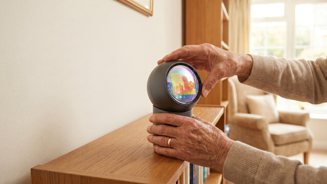 Person Adjusts Thermal Imaging Camera for Room Monitoring and Safety Measures