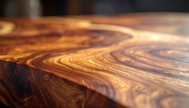 Rich Wood Grain Texture: A close-up shot showcasing the intricate and beautiful grain pattern of a polished dark wood surface, highlighting its natural texture and warm tones.