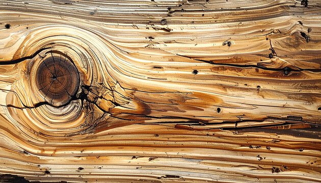 Wood Texture Close-up: A detailed macro view of weathered wood grain, showcasing natural patterns, knots, and cracks that tell a story of time and resilience.
