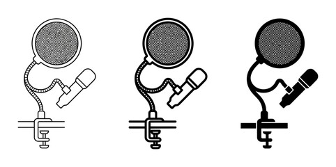 Microphone Pop Filter Set, Audio Recording Equipment, Studio Accessories, Vector Icons © HasinArt