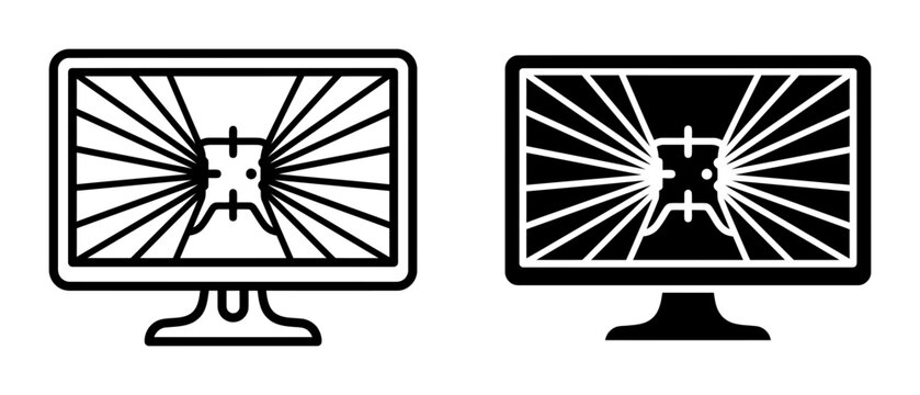 Gaming Monitor Icons, Screen Display Vector Graphics, Entertainment Technology