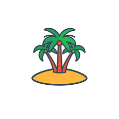 Obraz premium Pixel art tropical island with three palm trees, colorful summer vacation symbol, isolated on white