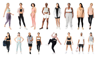 Obraz premium PNG Diverse activewear fashion showcase on transparent background