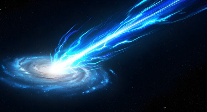 Cosmic blue energy vortex explosion in deep space with glowing particles and nebula effect