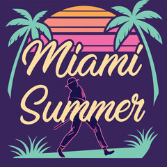 Obraz premium Summer Vibes Typography with Silhouette Running on Tropical Beach at Sunset