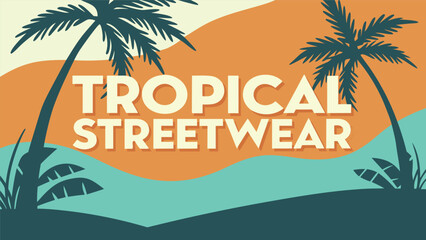 Obraz premium Tropical Summer Streetwear Typography with Palm Tree and Ocean Waves
