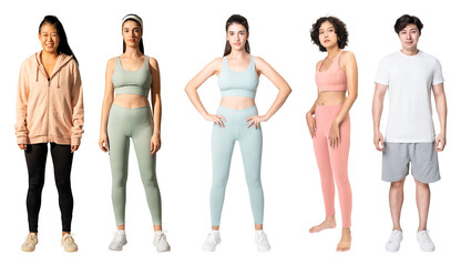 Fototapeta premium PNG Diverse group fitness apparel on transparent background