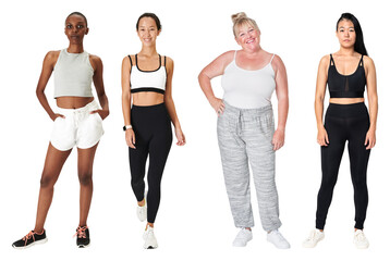 Obraz premium PNG Diverse women in activewear on transparent background
