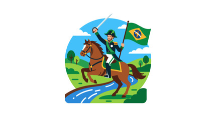Fototapeta premium Dom Pedro I on horseback with Brazilian flag