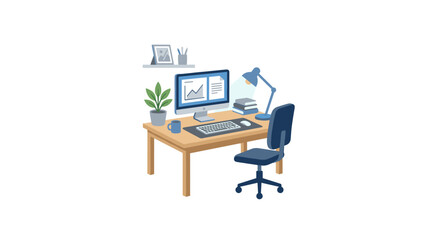 Fototapeta premium Minimalist home office desk with computer and chair