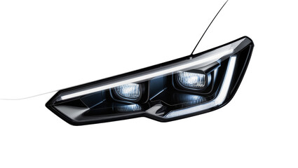 Isolated close-up of a modern car's stylish LED headlight assembly, automotive component © Gabriel