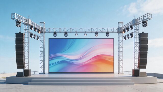 Outdoor stage with large screen and lighting