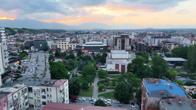 Aerial Drone View of Gjakova, Kosovo &ndash; Cityscape and Urban Panorama
