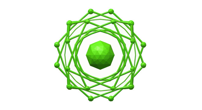 Abstract Green Geometric Structure with Central Sphere on White Background