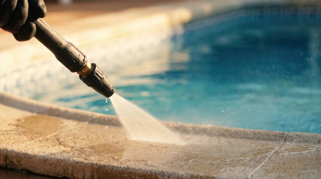 Pressure Washing Swimming Pool Coping Stone Decking for Seasonal Maintenance and Deep Cleaning Service