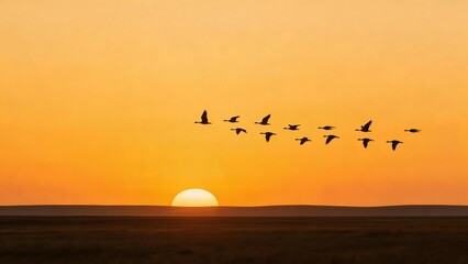 Obraz premium Birds flying at sunset