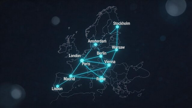 Map of Europe with city connections