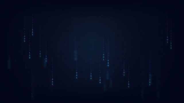 Binary code on dark blue data stream, digital technology network , abstract cybersecurity and programming concept