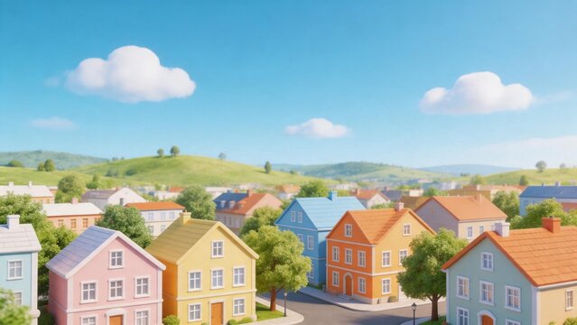 Colorful animated houses in a town
