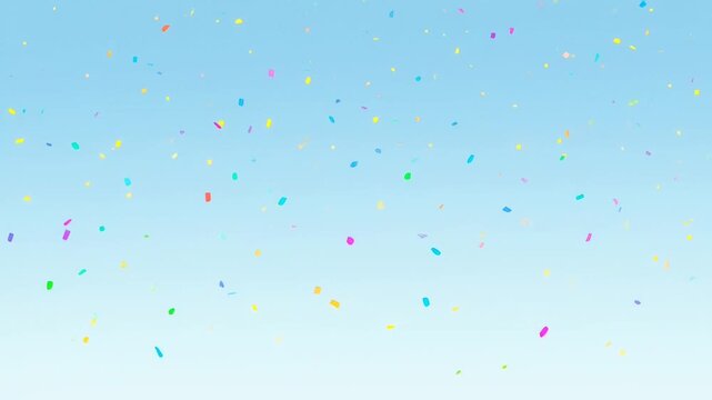 Colorful Confetti Falling on Light Blue Sky Background, Festive Celebration Animation, Party Event Celebration