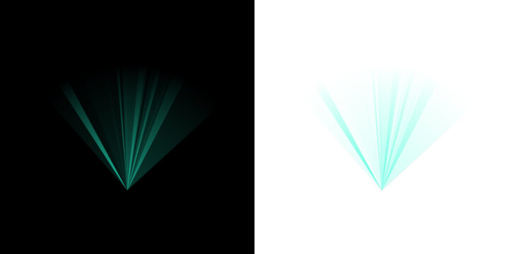 Abstract Teal Fan Shaped Light Rays and Solid Geometric Sector Icons for Digital Interface Design Elements