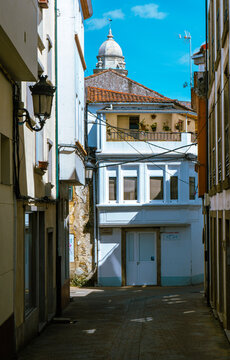 Traditional gallery facade in Melide, Galicia, Spain
